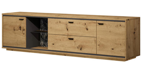 LOWBOARD Graphitfarben, Eiche Artisan  220/60/49 cm  - Schwarz/Graphitfarben, Design, Glas/Holzwerkstoff (220/60/49cm) - Cantus