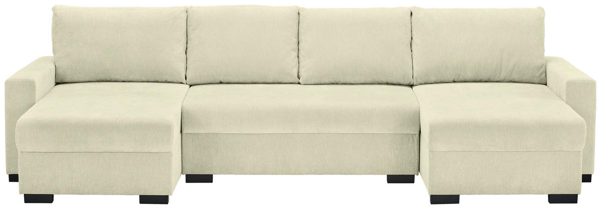 WOHNLANDSCHAFT Creme Chenille  - Creme/Schwarz, KONVENTIONELL, Kunststoff/Textil (140/328/140cm) - Ti'me