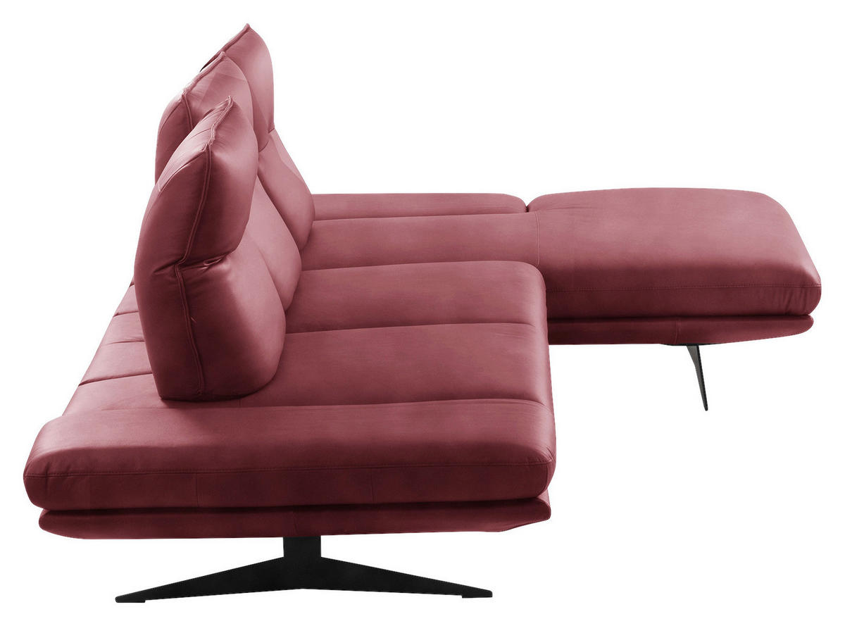 ECKSOFA Kirschrot Echtleder Armteilverstellung, Kopfteilverstellung, Sitztiefenverstellung  - Schwarz/Kirschrot, Design, Leder/Metall (291/180cm) - Celina Home