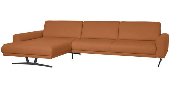 ECKSOFA in Echtleder Cognac  - Cognac/Anthrazit, KONVENTIONELL, Leder/Metall (182/324cm) - Ambiente