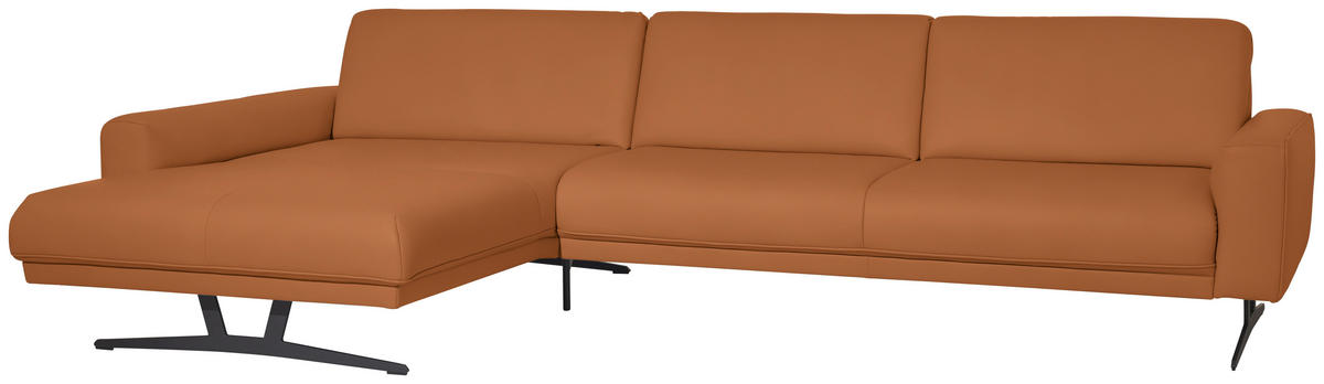 ECKSOFA in Echtleder Cognac  - Cognac/Anthrazit, Konventionell, Leder/Metall (179/324cm) - Johann Jakob