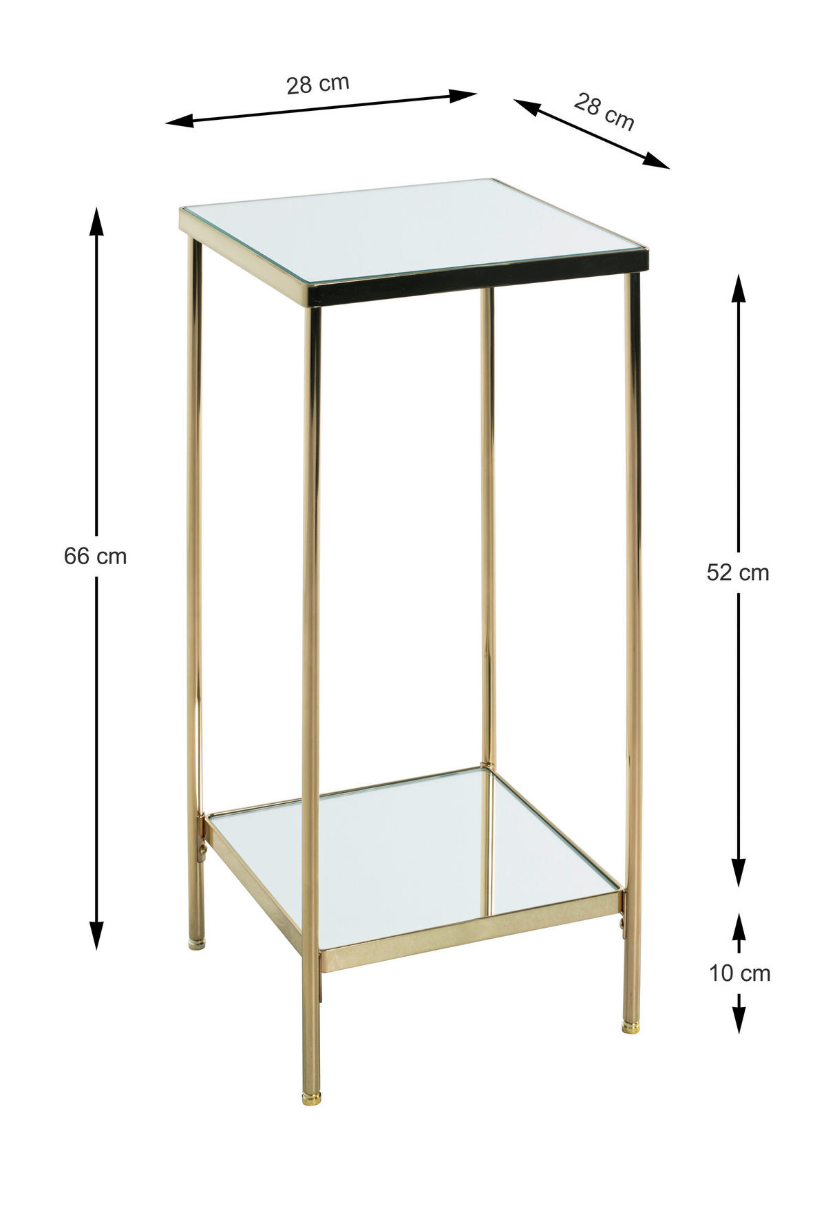 BEISTELLTISCH 28/28/66 cm Messingfarben quadratisch  - Messingfarben, Trend, Glas/Metall (28/28/66cm)