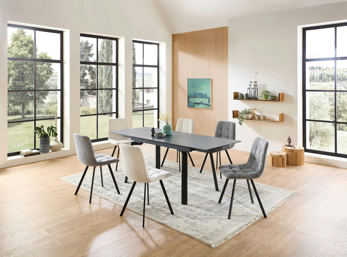 ESSTISCH Anthrazit, Schwarz  ausziehbar  - Anthrazit/Schwarz, MODERN, Keramik/Metall (140/80/76cm) - MID.YOU