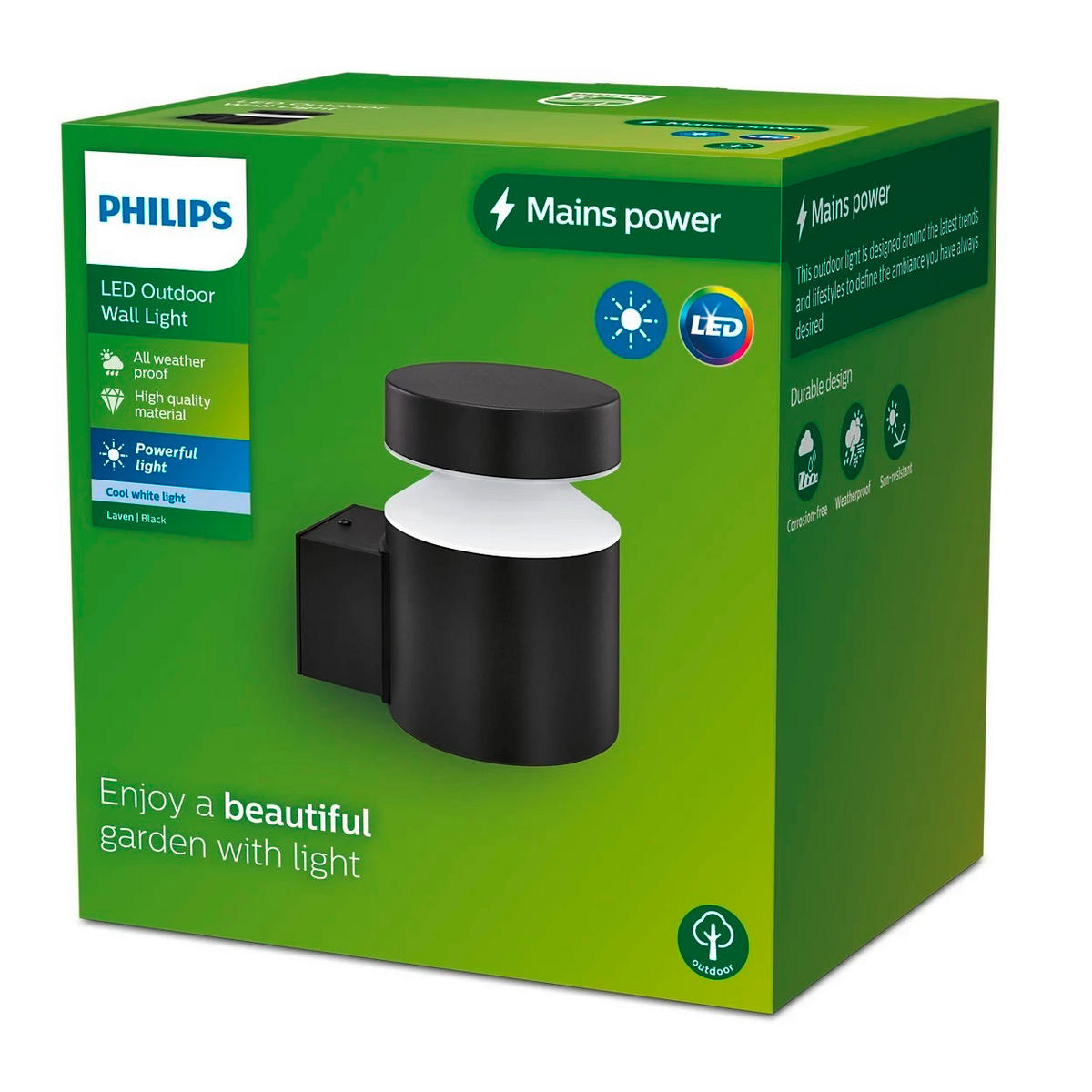 ZUNANJA STENSKA SVETILKA  LAVEN 13.5/14/10 cm            - črna, Basics, kovina (13.5/14/10cm) - Philips