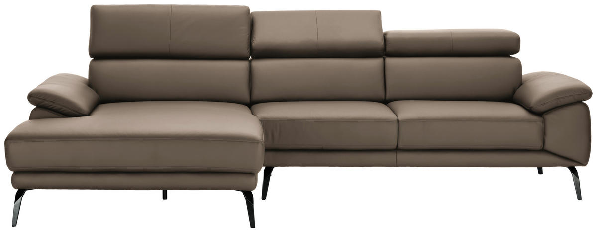 ECKSOFA Hellbraun Echtleder  - Hellbraun/Schwarz, Design, Leder/Metall (187/295cm) - Novel