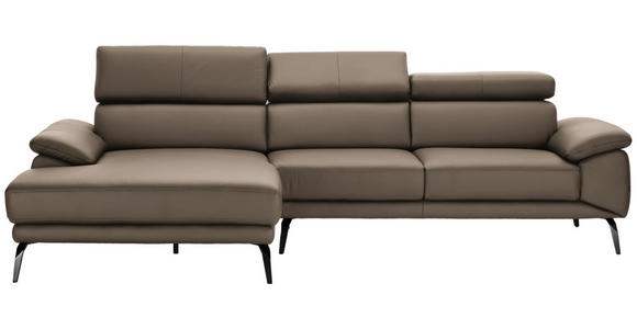 ECKSOFA Hellbraun Echtleder  - Hellbraun/Schwarz, Design, Leder/Metall (187/295cm) - Novel