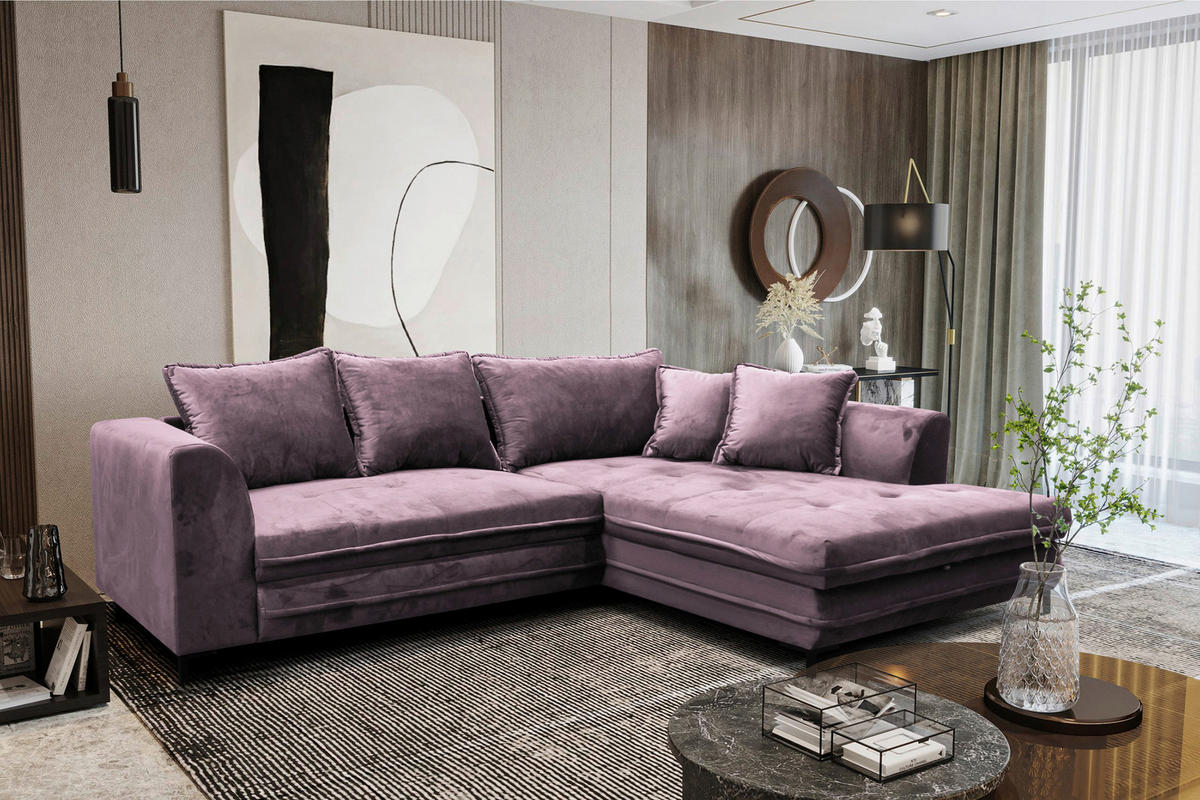 ECKSOFA Beere Velours  - Beere/Schwarz, Design, Textil/Metall (277/187cm) - Livetastic
