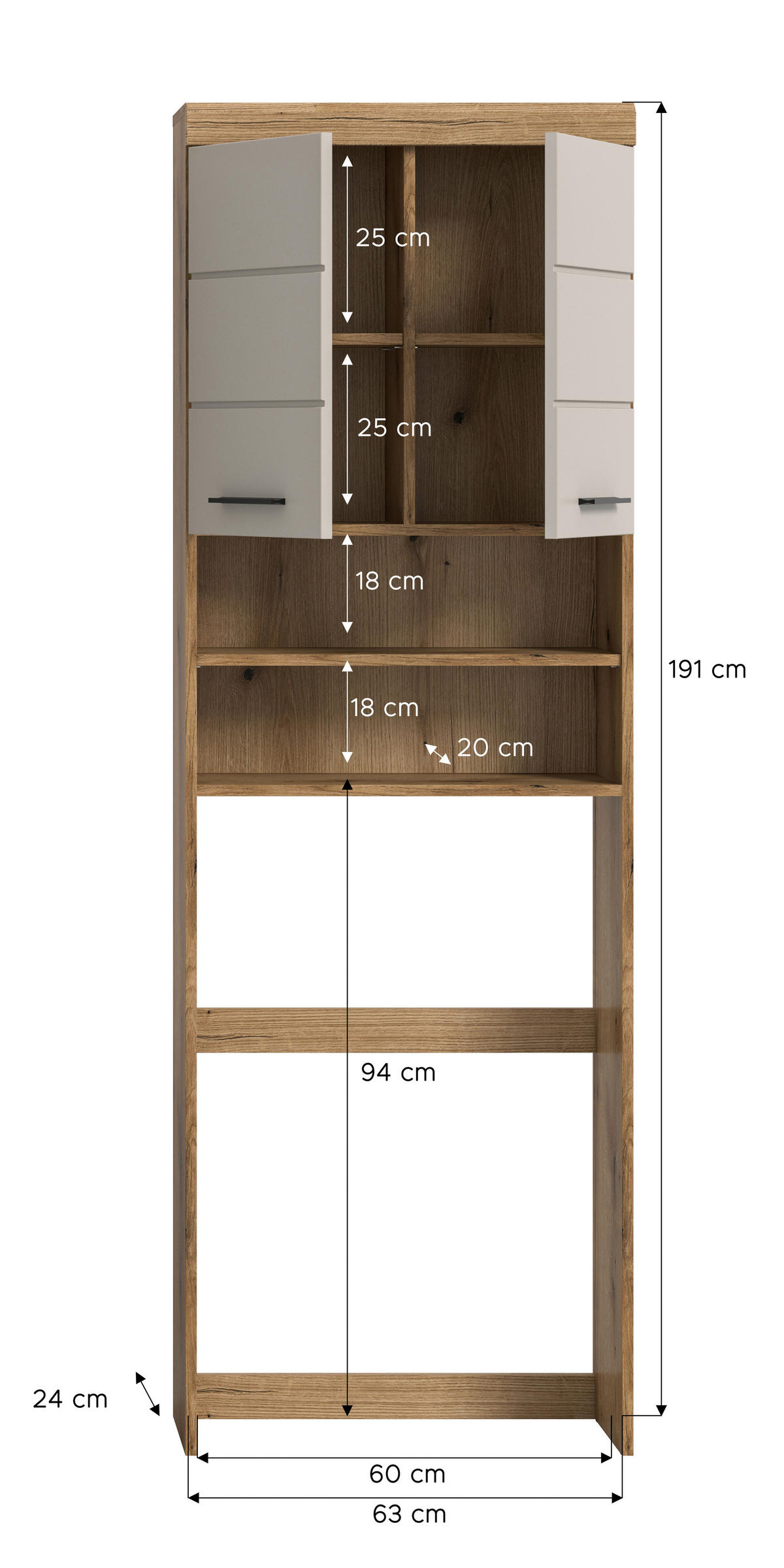 WASCHMASCHINENSCHRANK 63/191/34 cm  in Naturfarben, Kaschmir  - Kaschmir/Schwarz, MODERN, Holzwerkstoff/Kunststoff (63/191/34cm) - MID.YOU
