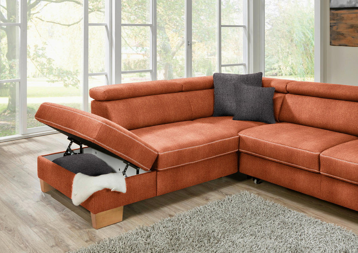ECKSOFA in Mikrofaser Terracotta  - Eichefarben/Beige, Natur, Holz/Textil (273/226cm) - Beldomo System