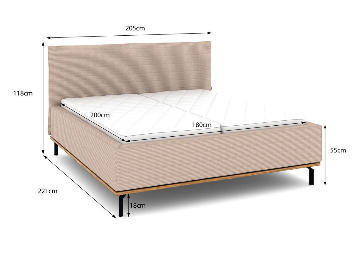 POLSTERBETT Matratze, Lattenrost, Bettkasten 180/200 cm  in Taupe  - Taupe/Graphitfarben, Design, Holz/Textil (180/200cm) - Musterring