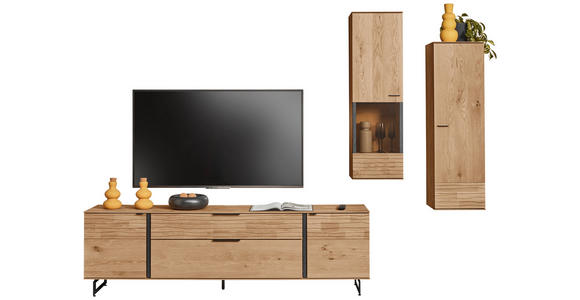 WOHNWAND  in Eichefarben  288/212/44 cm  - Eichefarben/Anthrazit, Natur, Glas/Holz (288/212/44cm) - Valnatura