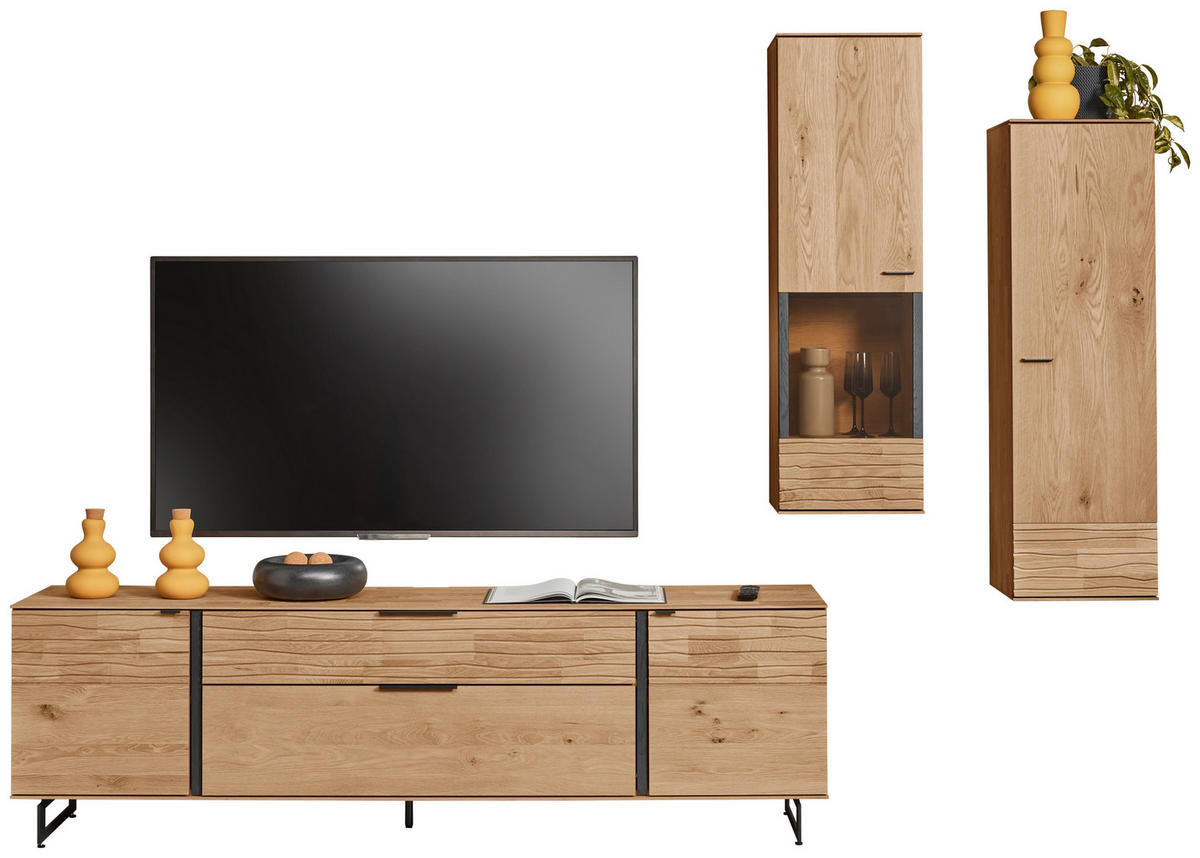 WOHNWAND  in Eichefarben  288/212/44 cm  - Eichefarben/Anthrazit, Natur, Glas/Holz (288/212/44cm) - Valnatura