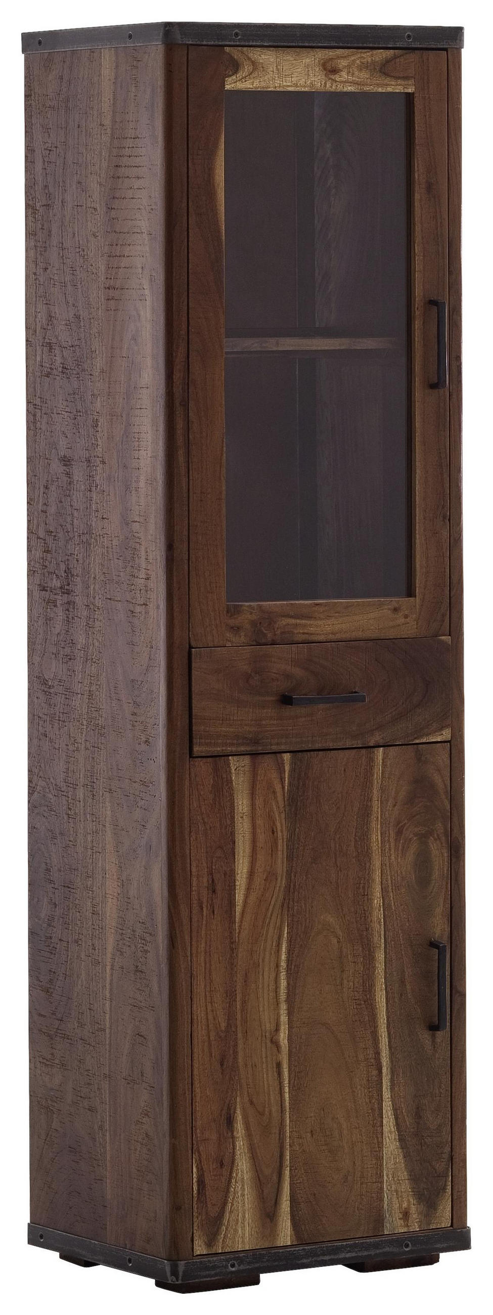Vitrine in massiv Akazie Walnussfarben