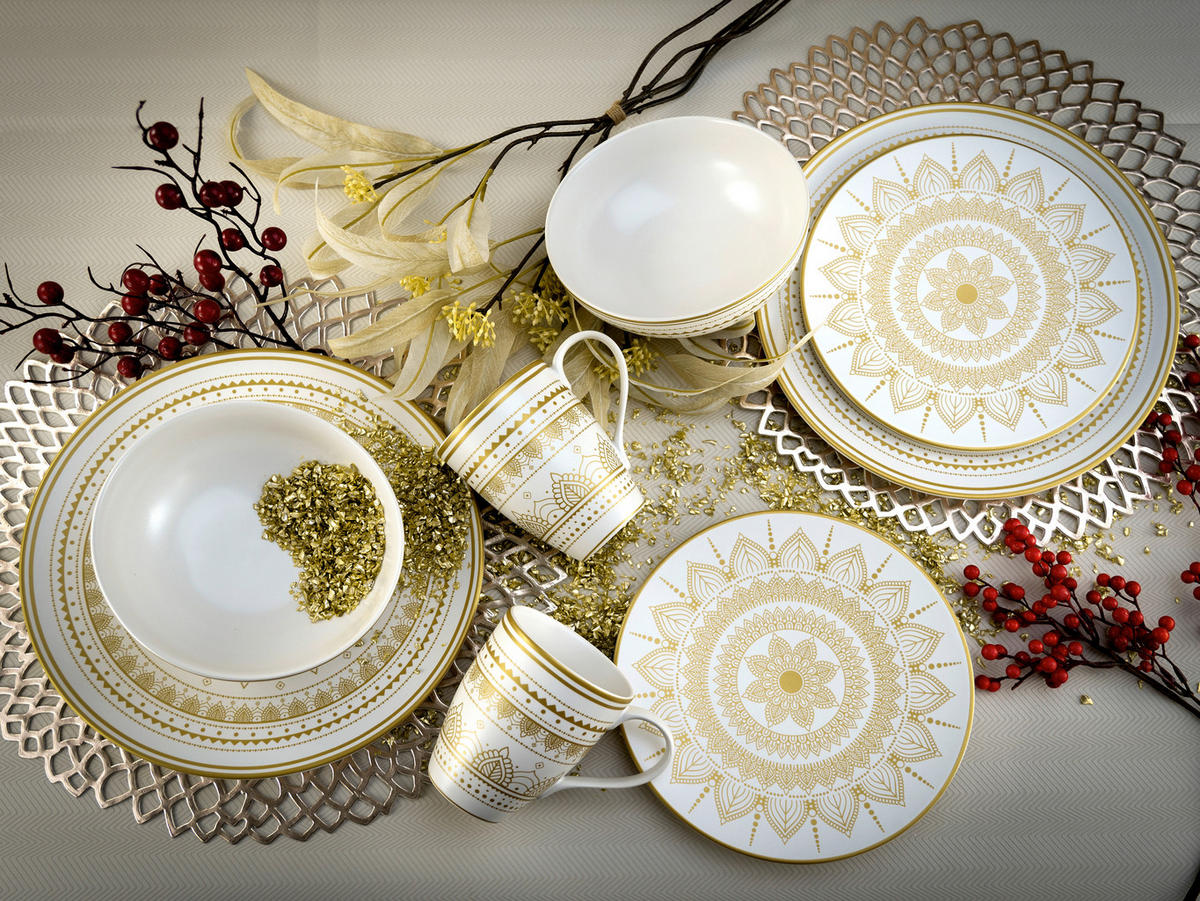 KOMBISERVICE Weiß, Goldfarben 8-teilig 2 Personen  - Goldfarben/Weiß, Keramik - Creatable