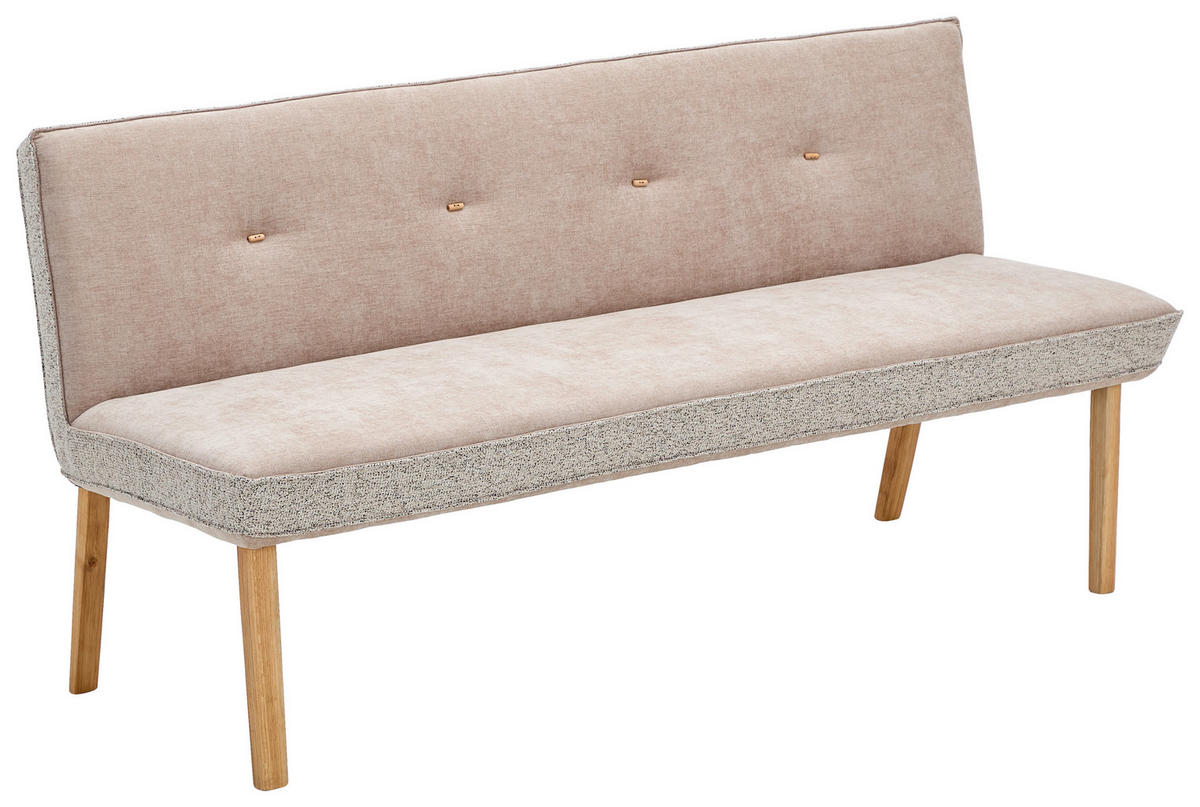 SITZBANK 157/88/63 cm Webstoff, Mikrofaser Taupe, Hellbraun Eiche vollmassiv  - Taupe/Hellbraun, Design, Holz/Textil (157/88/63cm) - Linea Natura