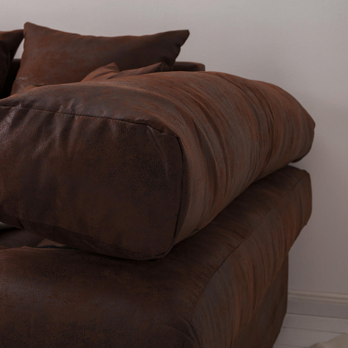 BIGSOFA in Lederlook (vegan) Dunkelbraun  - Dunkelbraun/Schwarz, Design, Kunststoff/Textil (284/94/148cm) - Livetastic