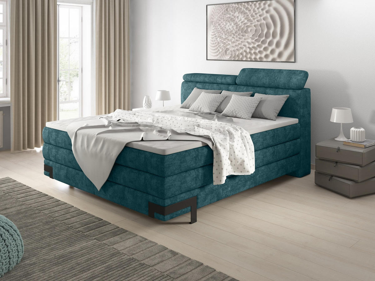 Pat Boxspring, 180/200 cm, verde - verde/negru, Basics, lemn/textil (180/200cm) - Esposa