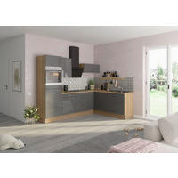 ECKKÜCHE 270/200 cm  in Anthrazit, Eichefarben  - Edelstahlfarben/Eichefarben, Basics, Holzwerkstoff/Metall (270/200cm) - Optifit