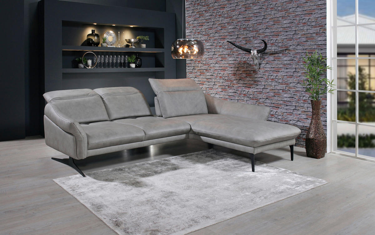 SEDEŽNA GARNITURA, pravo usnje siva  - siva/antracit, Design, kovina/usnje (285/203cm) - Himolla