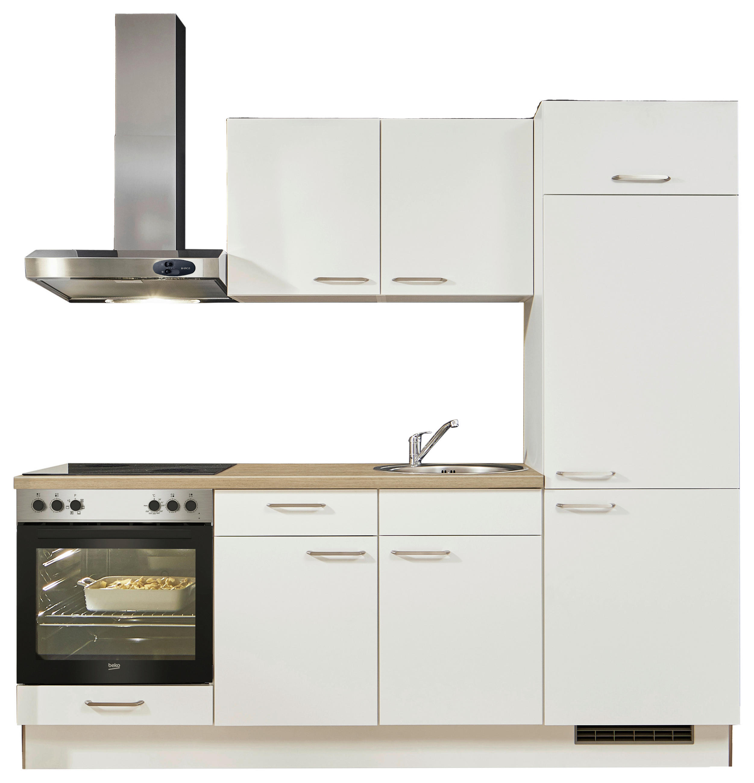 KÜCHENLEERBLOCK 220 cm   in Weiß, Eichefarben  - Edelstahlfarben/Eichefarben, Design, Holzwerkstoff/Metall (220cm) - Pino