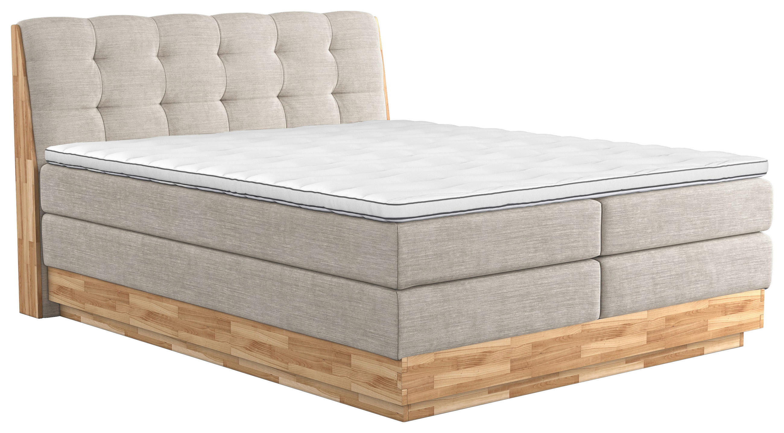 BOXSPRING-ÁGY 160/200 cm  krémszínű  - krémszínű/fekete, Natur, textil/fa (160/200cm)