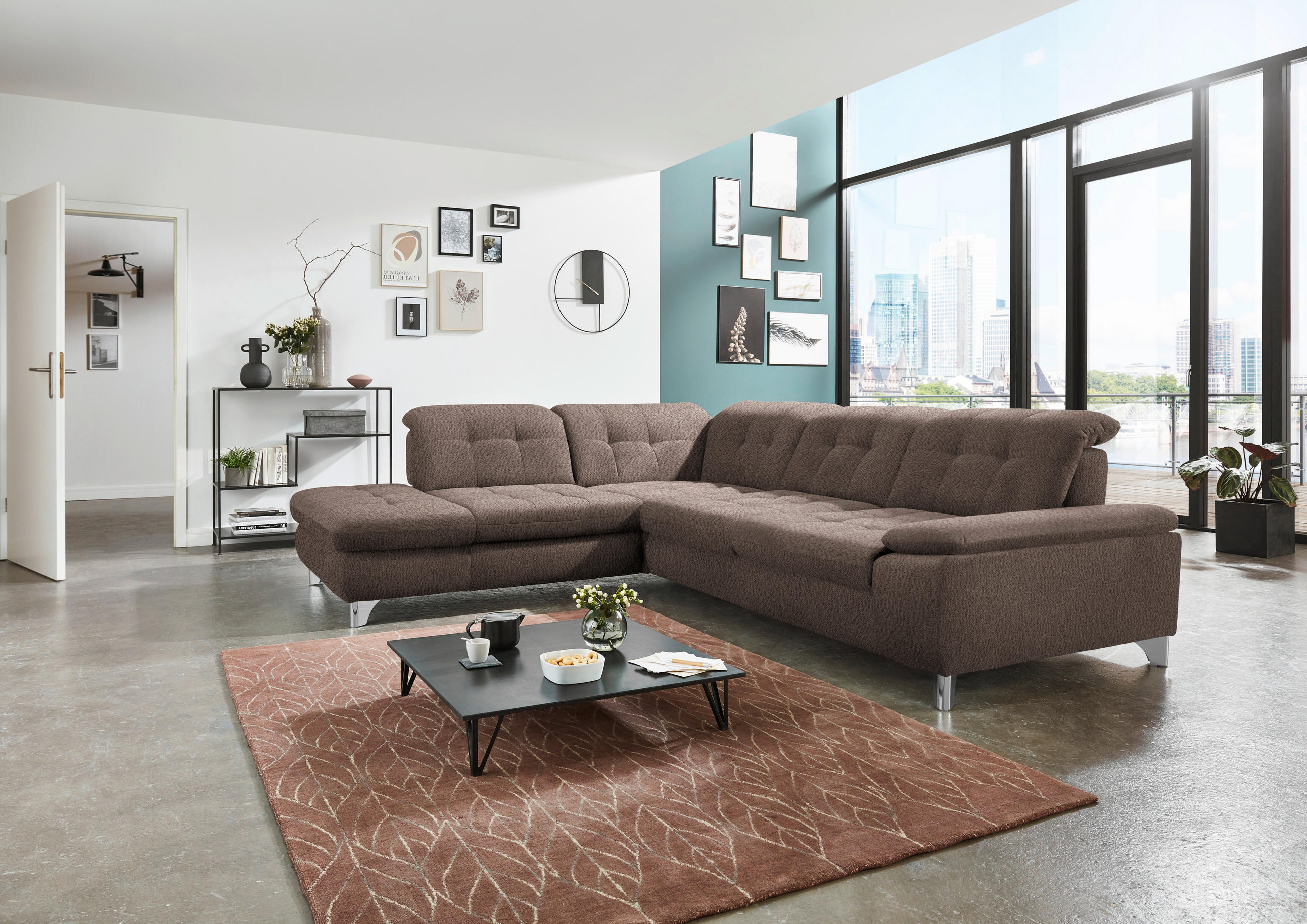 ECKSOFA in Chenille Braun  - Chromfarben/Braun, Design, Textil/Metall (260/310cm) - Beldomo Speed