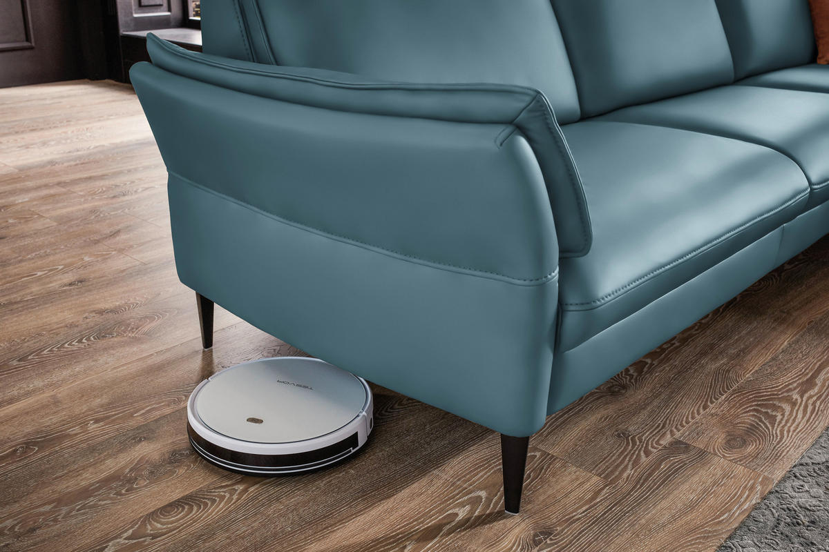 ECKSOFA in Echtleder Blau  - Blau/Schwarz, Design, Leder/Metall (334/172cm) - Hukla