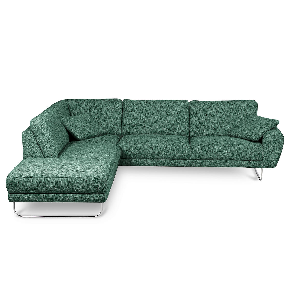 ECKSOFA SPRING Grün Webstoff Zierkissen  - Chromfarben/Grün, Design, Textil/Metall (250/273cm) - Livetastic