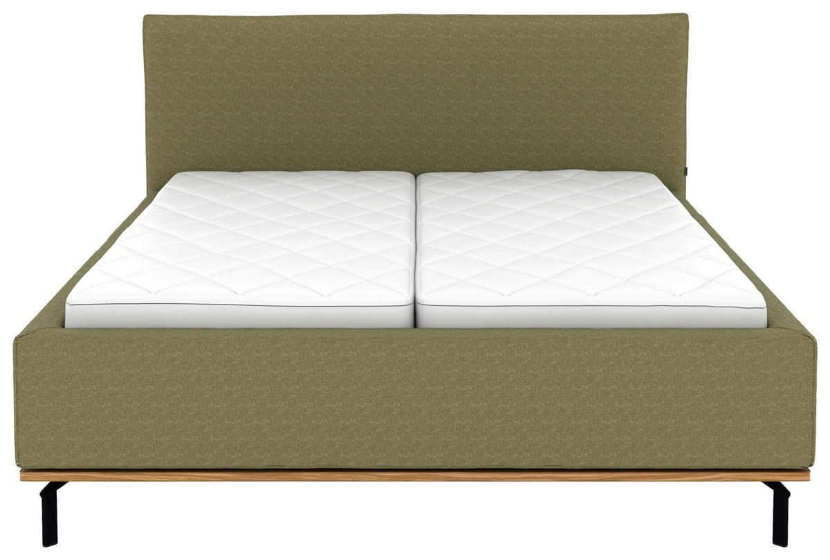 POLSTERBETT Matratze, Lattenrost, Bettkasten 180/200 cm  in Olivgrün  - Graphitfarben/Weiß, Design, Holz/Textil (180/200cm) - Musterring