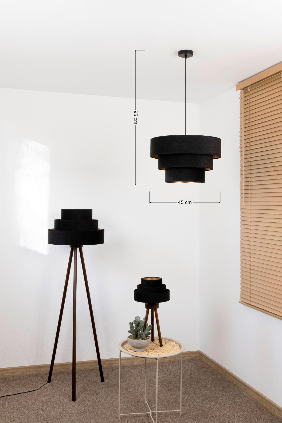 STEHLEUCHTE Luneta Nero 45/145 cm   - Schwarz, Design, Holz/Textil (45/145cm)