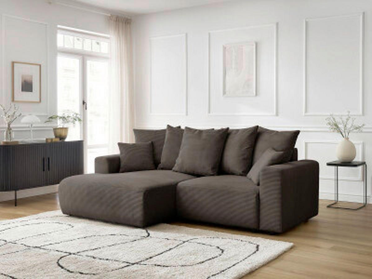 ECKSOFA Ottomane links  ATILLA Taupe Cord  - Taupe/Schwarz, MODERN, Kunststoff/Textil (149/244cm)