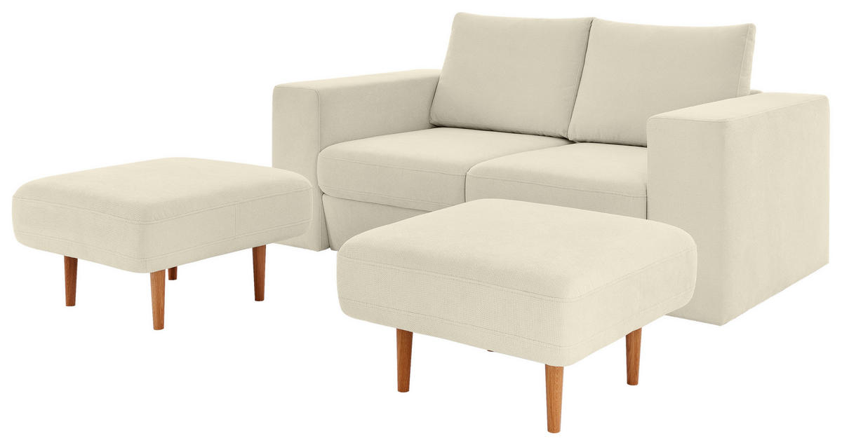 VIERSITZER-SOFA inkl. Hocker LOOKS V-1 Webstoff Creme  - Eichefarben/Creme, Design, Holz/Textil (252/96/107cm) - LOOKS by W.Joop