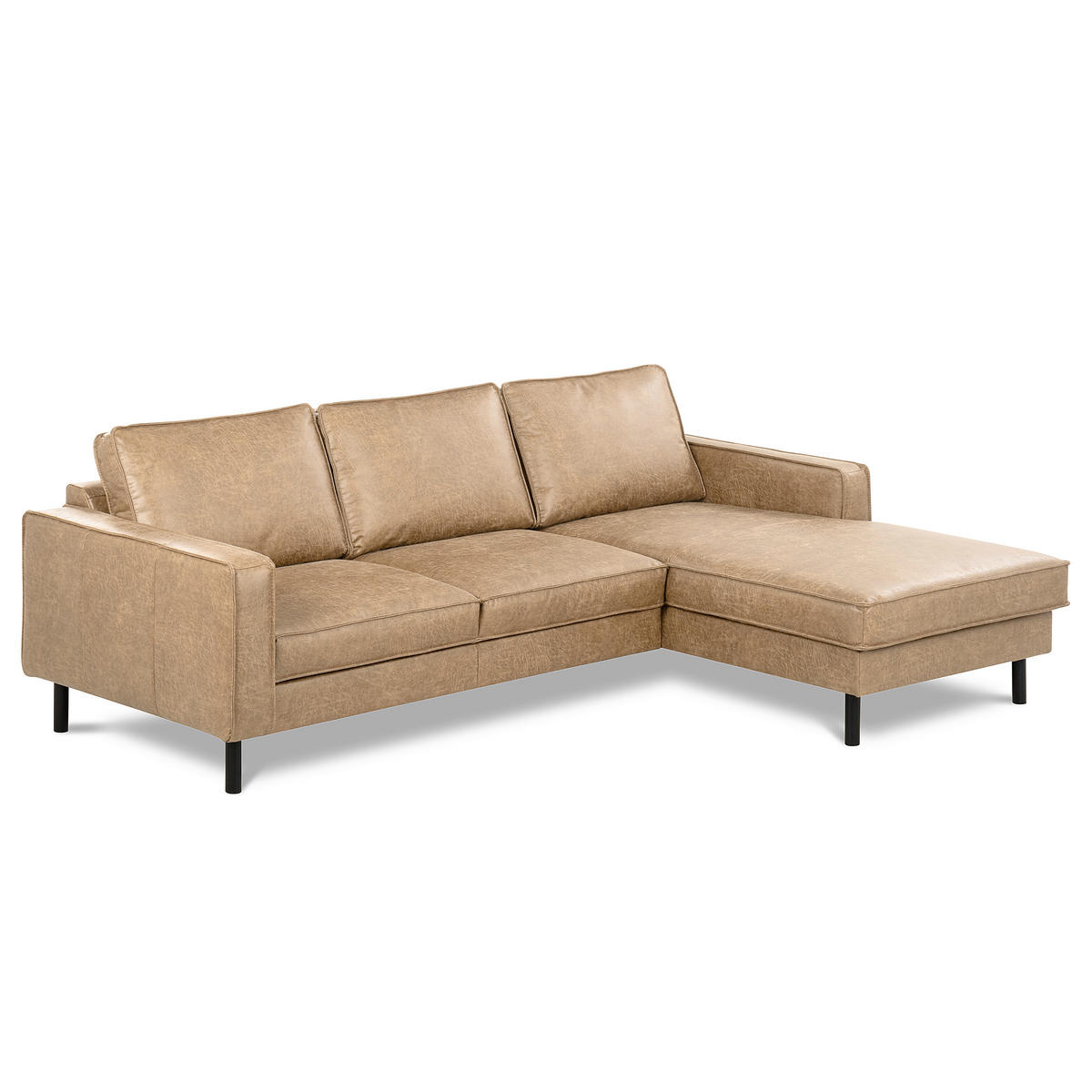 ECKSOFA Lederlook Echtleder Sandfarben  - Sandfarben/Schwarz, Design, Leder/Textil (166/238cm) - Livetastic