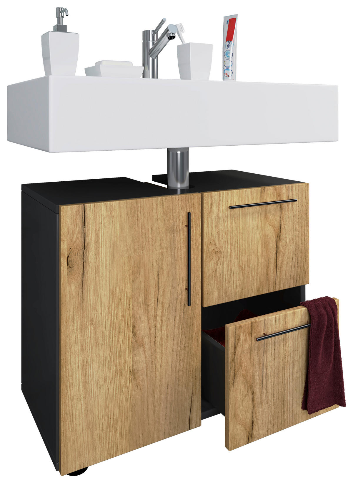 TVÄTTSTÄLLSUNDERSKÅP 61/51/32 cm  - honungsek/svart, Modern, trämaterial/plast (61/51/32cm) - MID.YOU