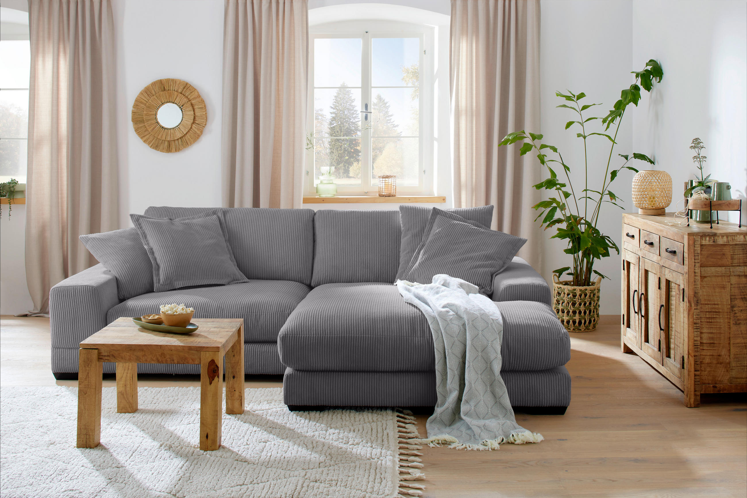 HÖRNSOFFA i manchester antracit  - svart/antracit, Romantik / Lanthus, trä/textil (280/190cm) - MID.YOU