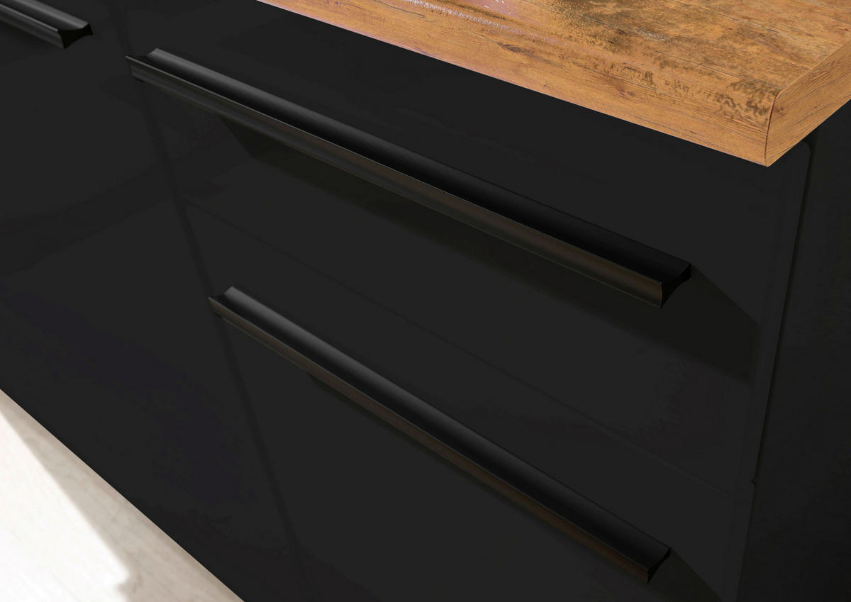 KÜCHENBLOCK 160 cm   in Schwarz, Eichefarben  - Eichefarben/Schwarz, Trend, Holzwerkstoff/Kunststoff (160cm) - Carryhome