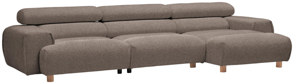 ECKSOFA in Velours Hellbraun  - Hellbraun/Buchefarben, Design, Holz/Textil (329/150cm) - Lomoco