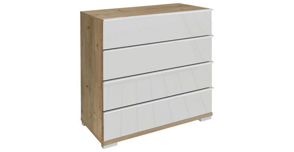 KOMMODE 75/82/42 cm  - Chromfarben/Eiche Bianco, Basics, Glas/Holzwerkstoff (75/82/42cm) - Venda