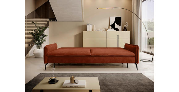 SCHLAFSOFA  mit Liegefunktion, Rücken echt Chenille Terracotta  - Terracotta/Schwarz, KONVENTIONELL, Textil/Metall (223/89/107cm) - Carryhome