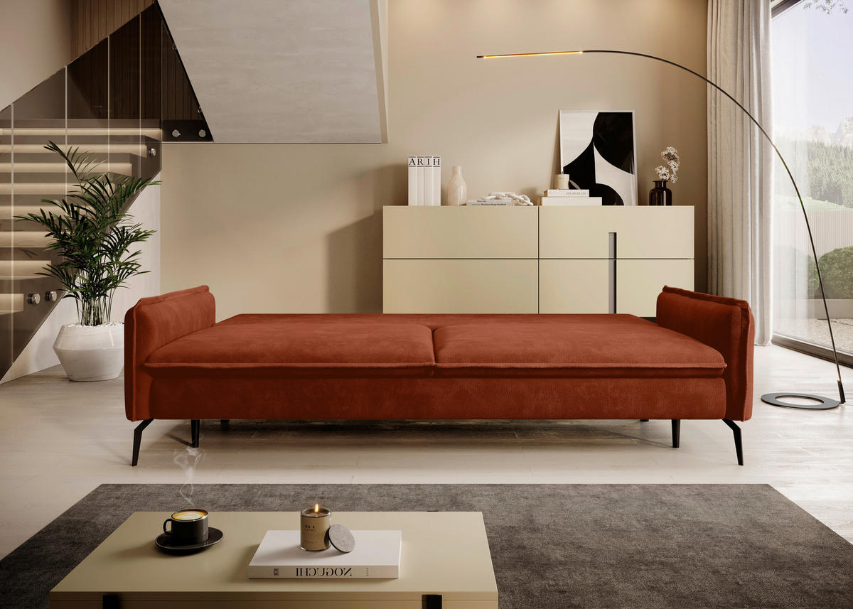 SCHLAFSOFA Chenille Terracotta  - Terracotta/Schwarz, KONVENTIONELL, Textil/Metall (223/89/107cm) - Carryhome
