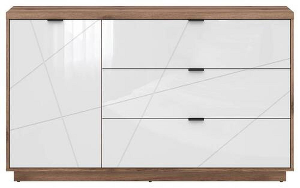 KOMODA   156/93/42,5 cm   boje hrasta, bijela visoki sjaj  - boje hrasta/bijela visoki sjaj, Design, drvni materijal/metal (156/93/42,5cm)