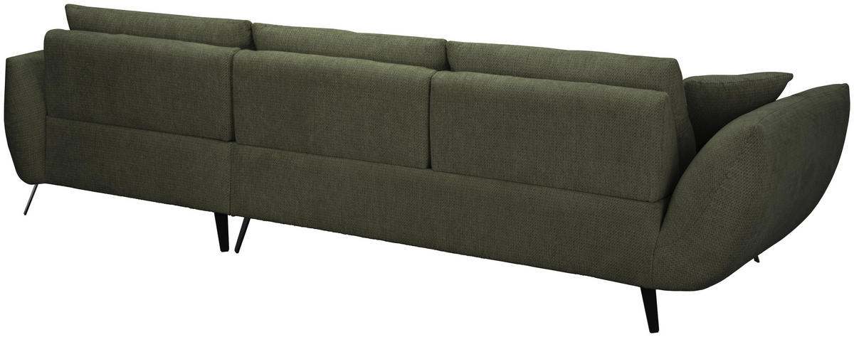 ECKSOFA Dunkelgrün Chenille Armlehnenkissen, Rücken echt, Sitztiefenverstellung  - Dunkelgrün/Schwarz, KONVENTIONELL, Textil/Metall (215/313cm) - Hom`in