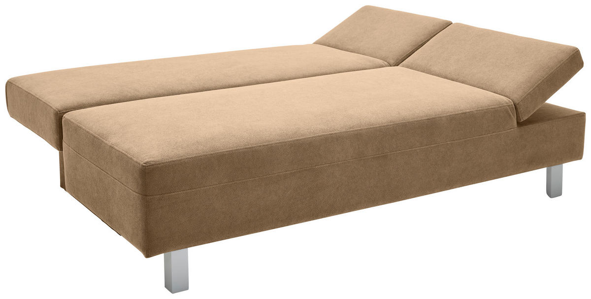 SCHLAFSOFA in Flachgewebe Hellbraun  - Chromfarben/Hellbraun, Design, Holz/Textil (205/77-93/99cm) - Novel