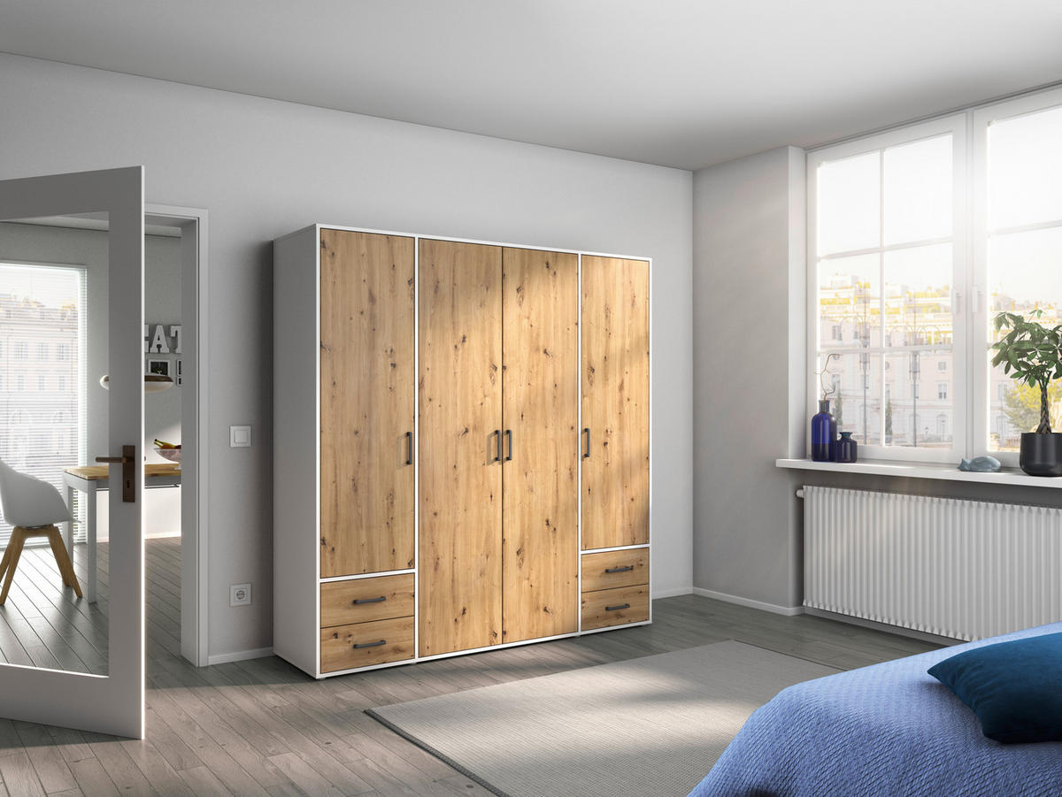 DREHTÜRENSCHRANK in Weiss, Eiche Artisan  - Weiss/Eiche Artisan, Modern, Holzwerkstoff/Kunststoff (187/194/53cm) - Rauch Möbel