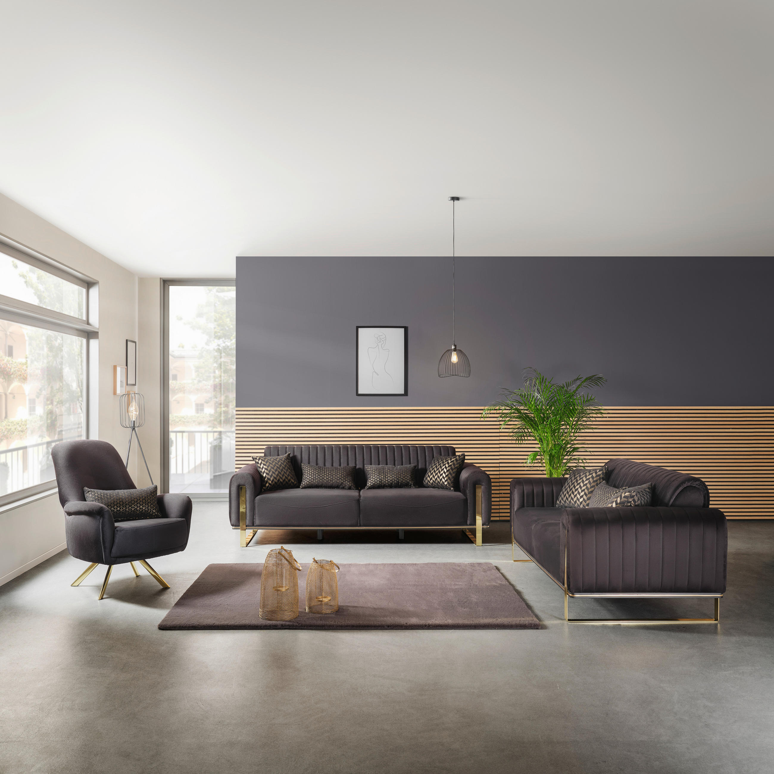 2-SITZER-SOFA Velours Schwarz - Goldfarben/Schwarz, MODERN, Textil/Metall (180/83/90cm) - Livetastic
