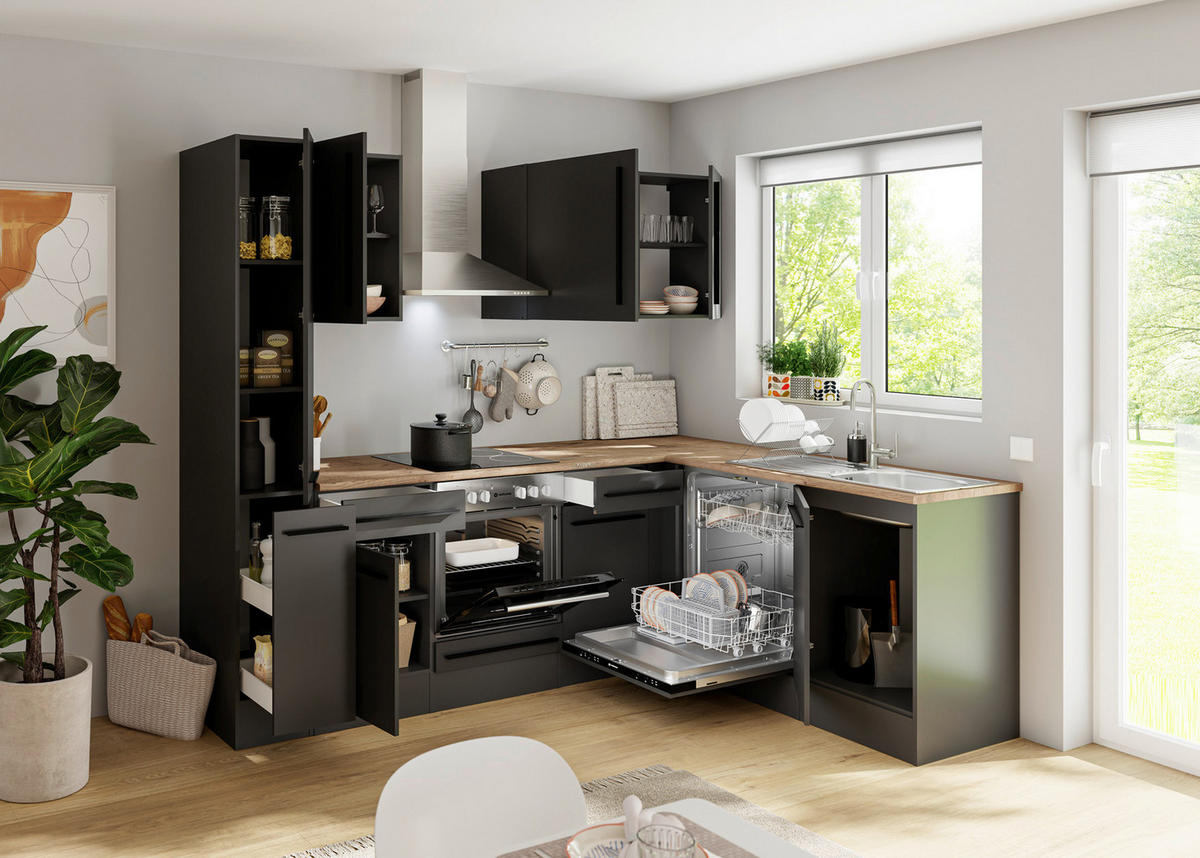 ECKKÜCHE 250/175 cm  in Schwarz  - Eichefarben/Schwarz, LIFESTYLE, Holzwerkstoff/Kunststoff (250/175cm) - P & B