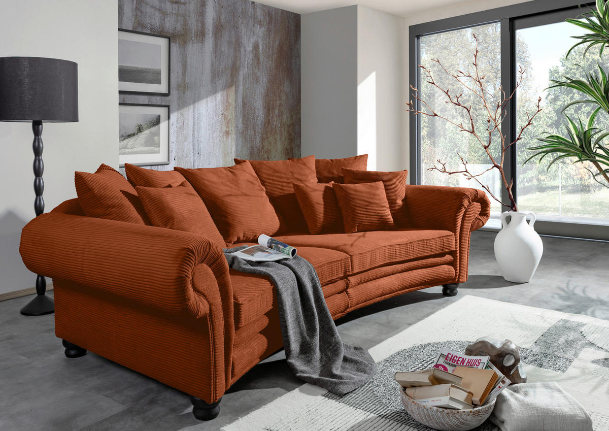 MEGASOFA Cord Terracotta  - Terracotta/Schwarz, ROMANTIK / LANDHAUS, Holz/Textil (276/81/140cm) - Landscape