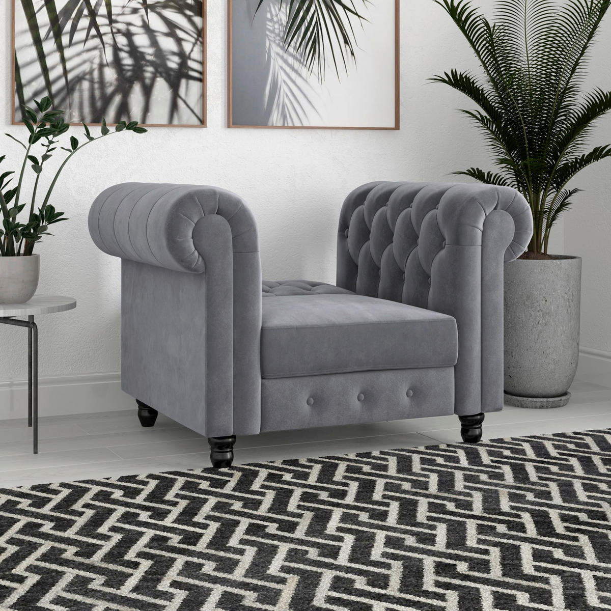SESSEL in Velours Anthrazit  - Anthrazit/Schwarz, Basics, Holz/Textil (111/83/87cm) - Livetastic