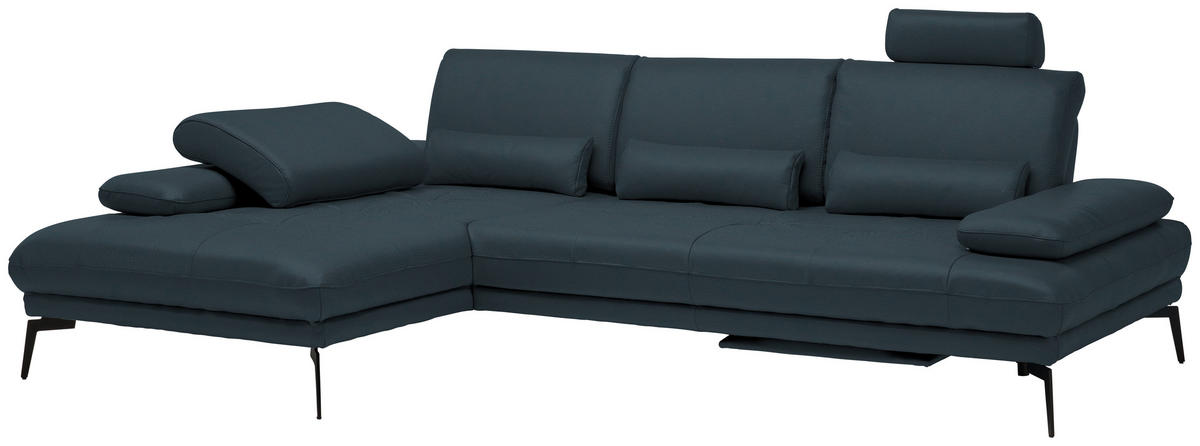 ECKSOFA in Echtleder Dunkelblau  187/273 cm  - Schwarz/Dunkelblau, Design, Leder/Metall (187/273cm) - Celina Home