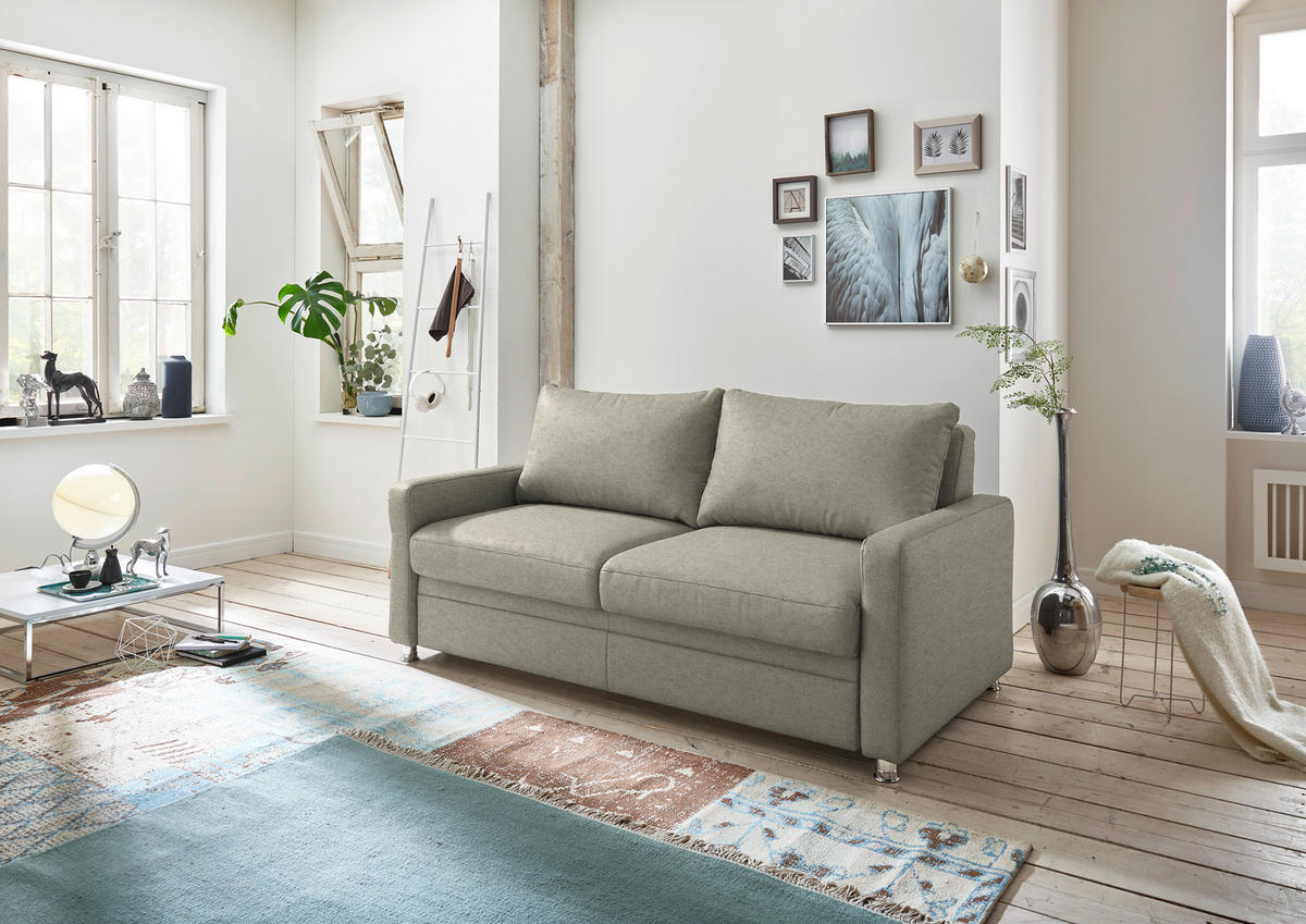 SCHLAFSOFA Chenille Greige  - Chromfarben/Greige, KONVENTIONELL, Textil/Metall (186/90/100cm) - Beldomo Style